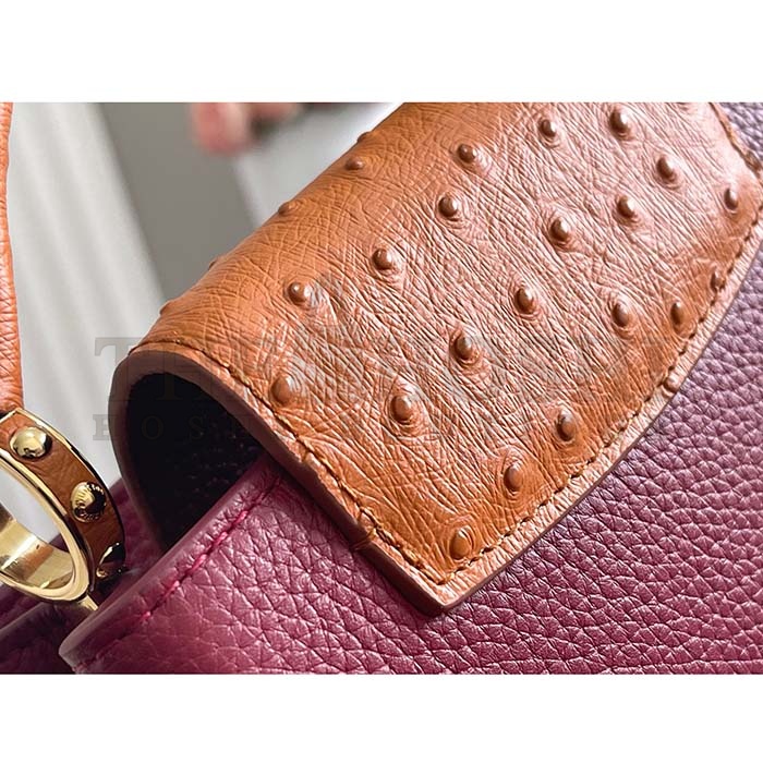 L0vis Vvtt0n LV Women Capucines Mini Handbag Red Taurillon Ostrich Leather Master Quality