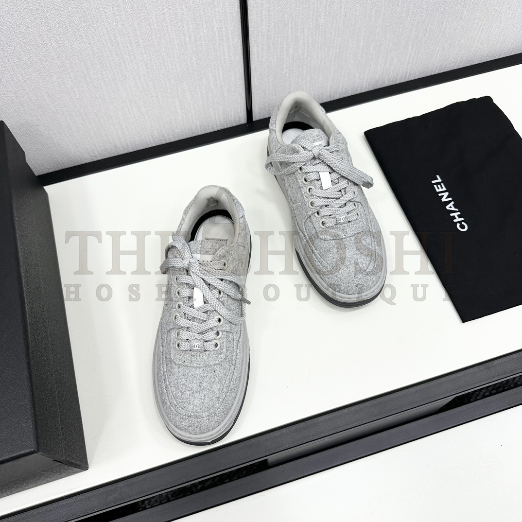 Ch**el - Wool & Mixed FibresLight Grey Low Top Sneakers Master Quality