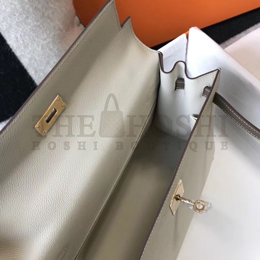 H**me5 Bi-color Kelly 32cm Epsom Bag White/Taupe GHW Master Quality