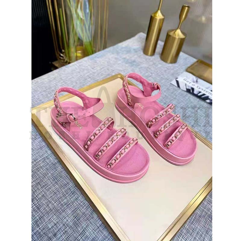 Ch**el Women Sandals Calfskin Red 5 mm Heel Master Quality