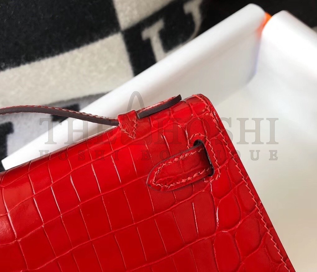 H**me5 Kelly Pochette Bag In Red Embossed Crocodile Leather Master Quality