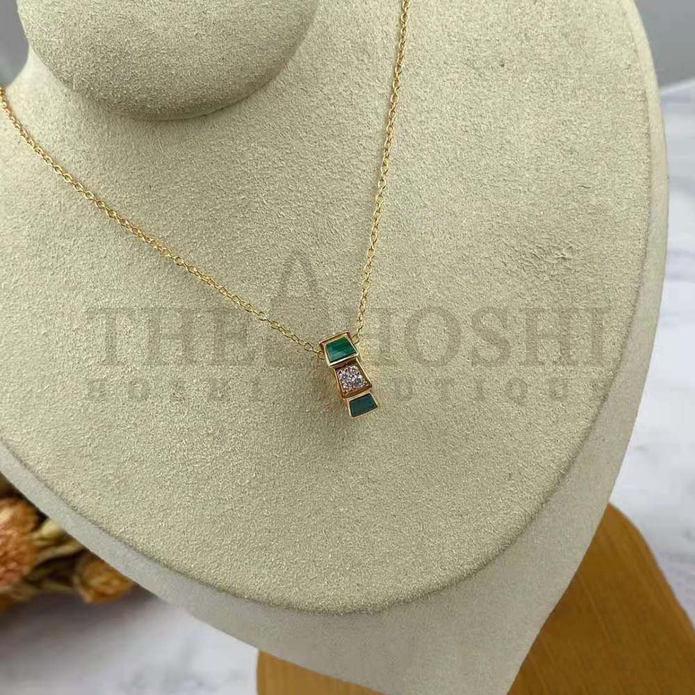 Bv1g*ai Women Serpenti Viper 18 KT Rose Gold Necklace Set with Malachite Elements Master Quality
