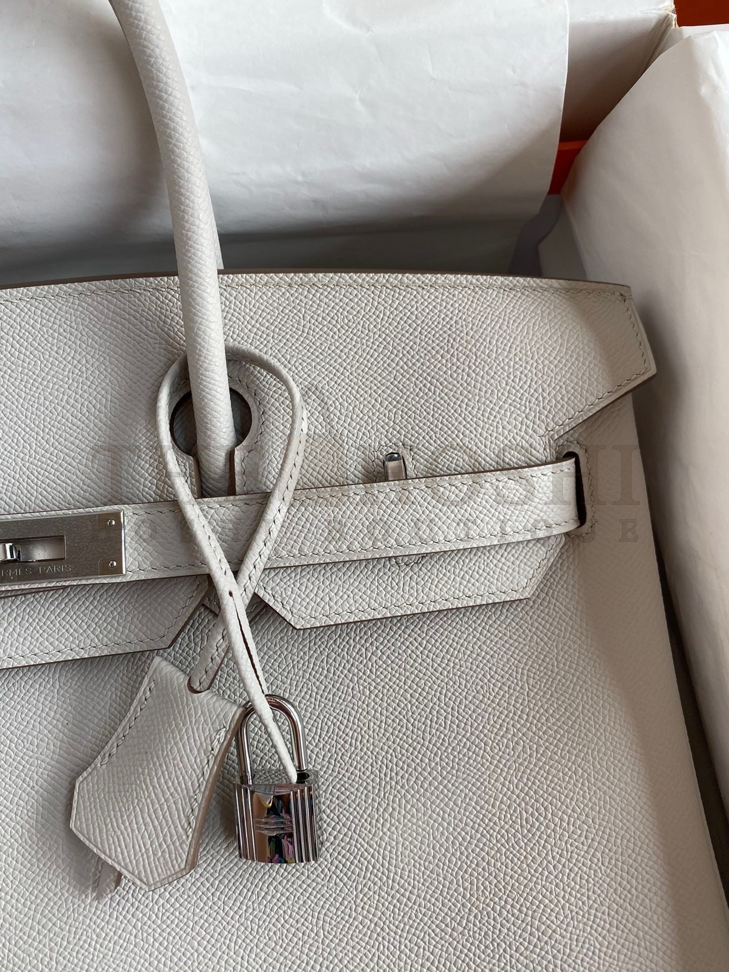 H**me5 Birkin 35 Retourne Handmade Bag in Pearl Grey Epsom Calfskin Master Quality