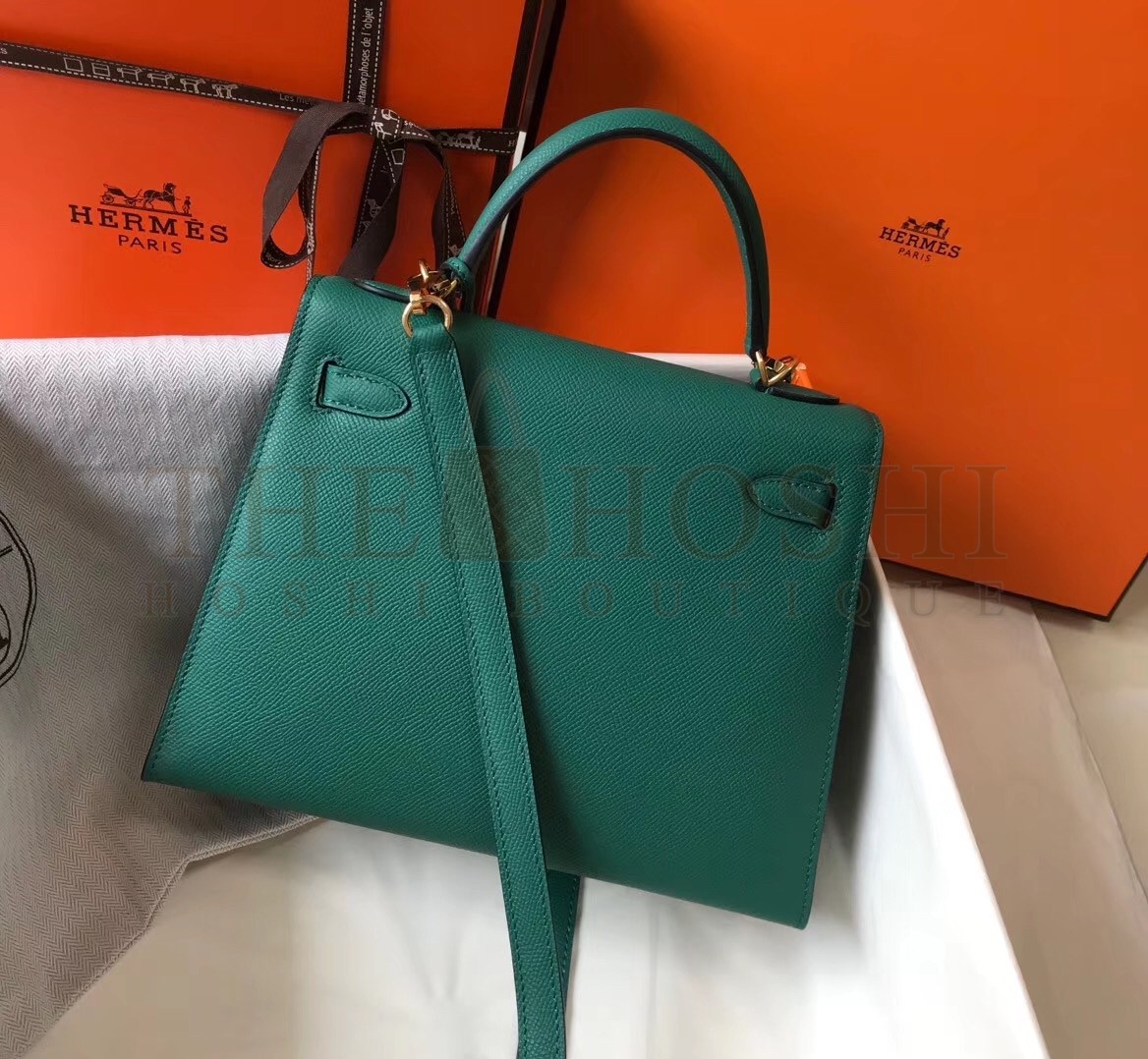 H**me5 Kelly 25cm Sellier Bag In Malachite Epsom Leather Master Quality