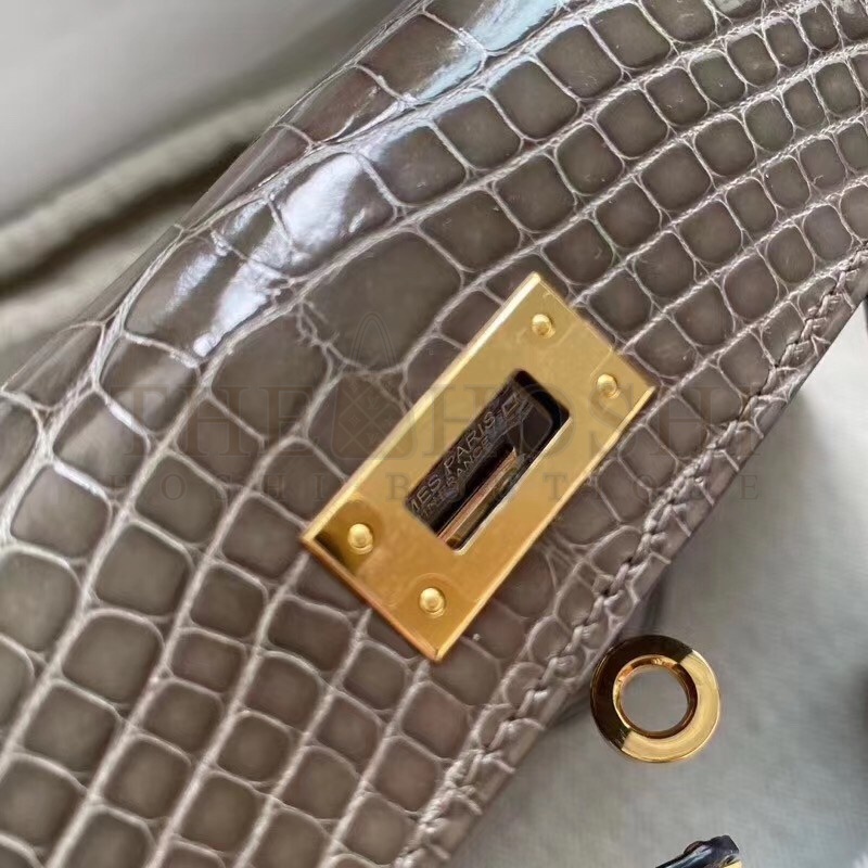 H**me5 Taupe Grey Alligator Crocodile Kelly Mini II Handmade Bag Master Quality