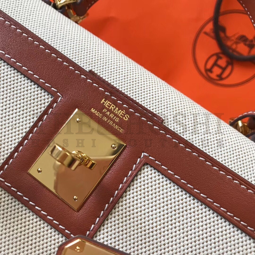 H**me5 Kelly 32cm Sellier Bag In Canvas With Barenia Leather Master Quality