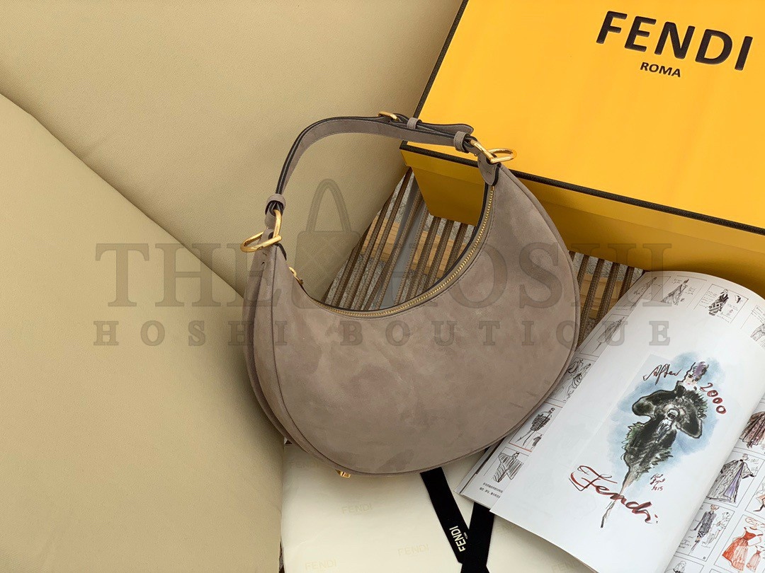 F**di F**digraphy Small Hobo Bag In Beige Suede Leather Master Quality