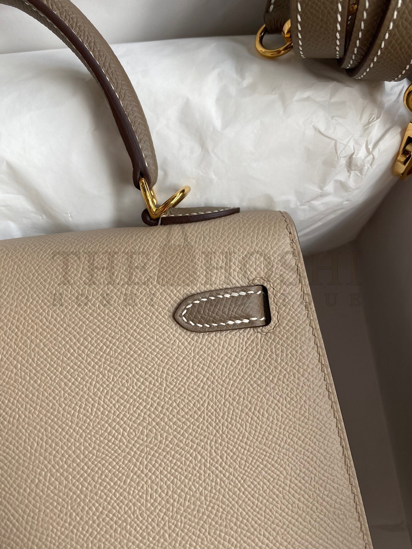 H**me5 Kelly Sellier 25 Bicolor Bag in Trench and Taupe Epsom Calfskin Master Quality