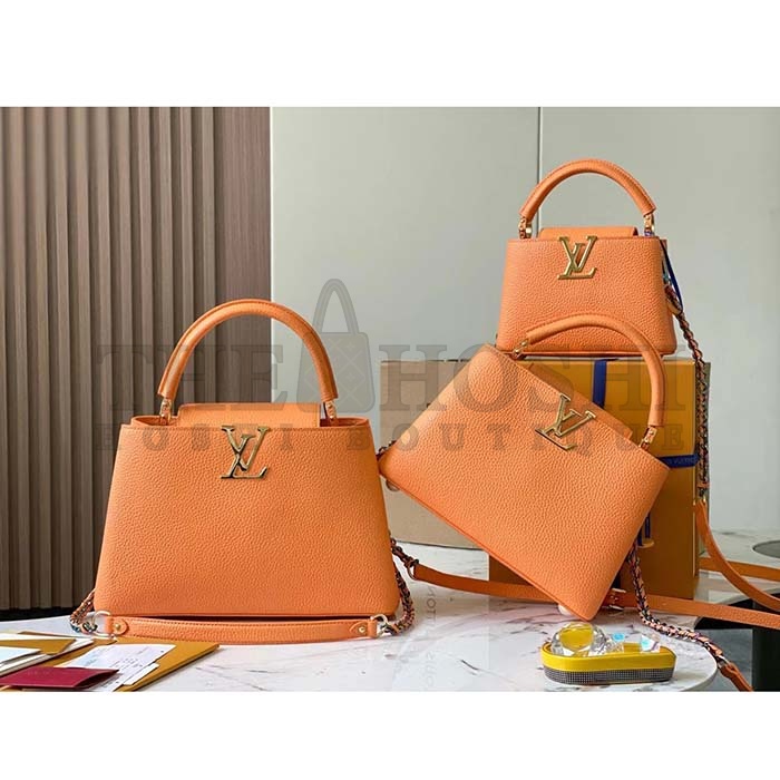 L0vis Vvtt0n LV Women Capucines Mini Handbag Ocre Orange Taurillon Cowhide Leather Master Quality