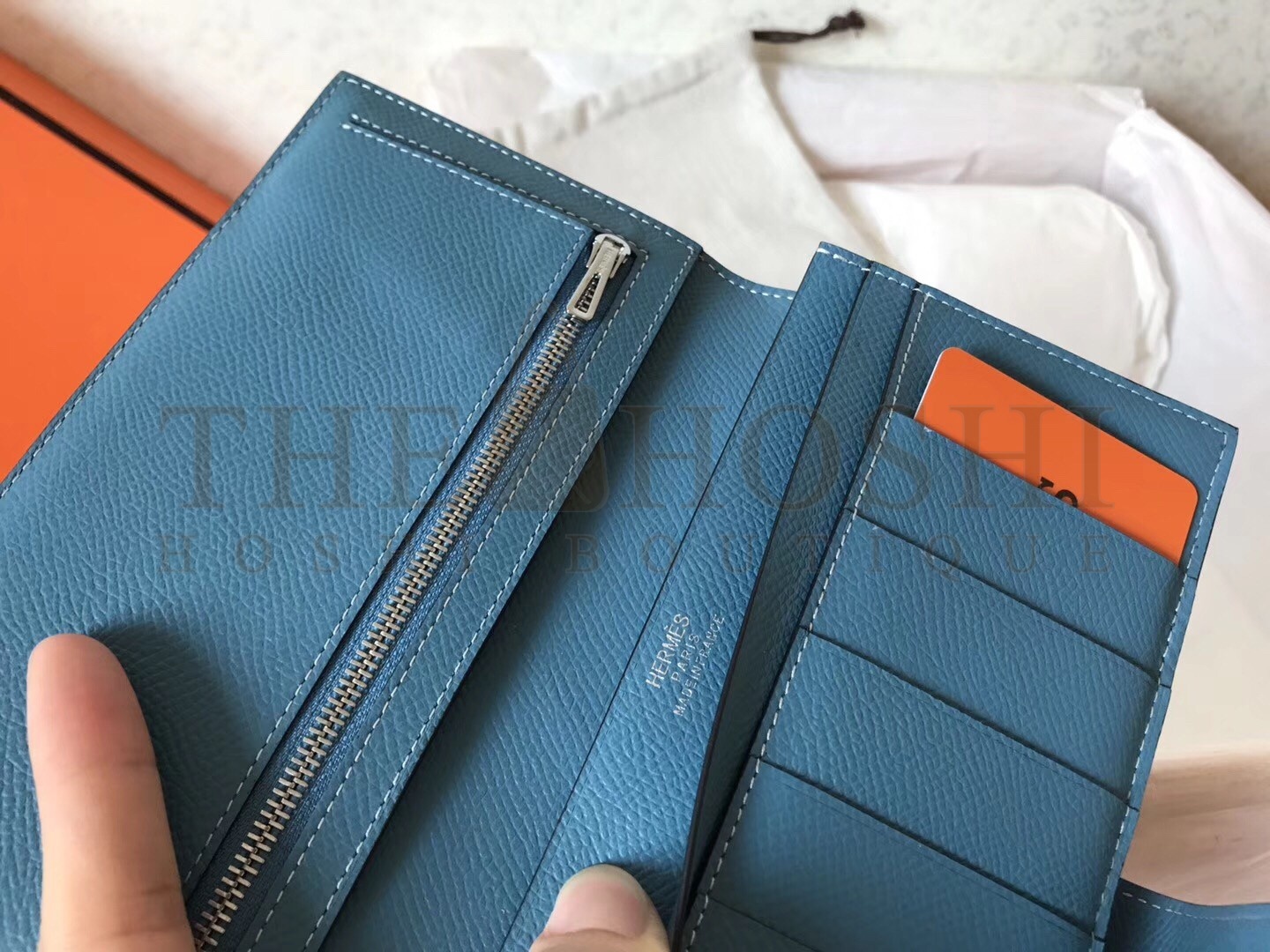 H**me5 Bi-Color Epsom Bearn Wallet Orange/Blue Jean Master Quality