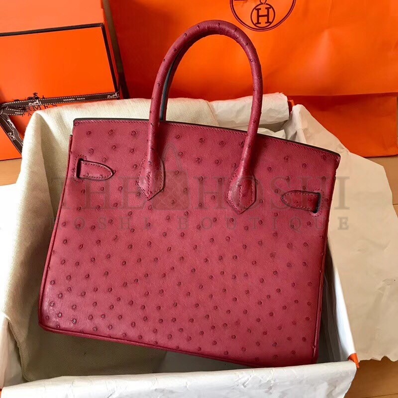 H**me5 Ruby Birkin 30cm Ostrich Handmade Bag Master Quality