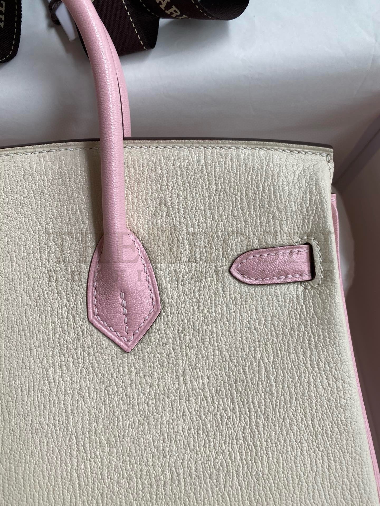 H**me5 HSS Birkin 25 Bicolor Bag in Craie and Pink Chevre Mysore Leather Master Quality