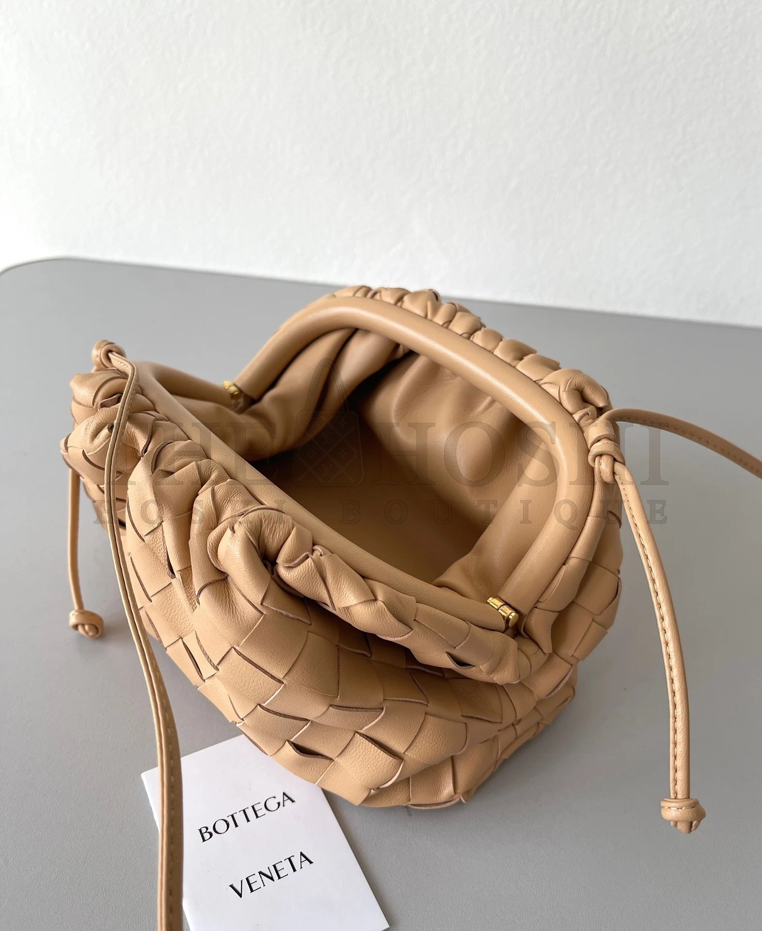 B0tt*ga Ven*ta Mini Pouch with Strap in Almond Intrecciato Lambskin Master Quality