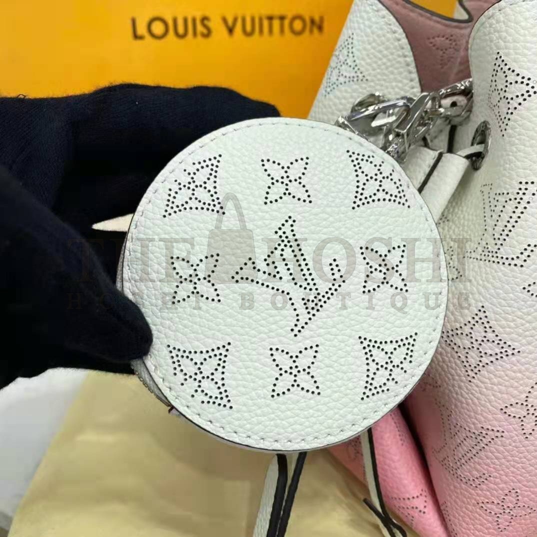 L0vis Vvtt0n LV Women Bella Bucket Bag Gradient Pink Mahina Perforated Calf Leather Master Quality