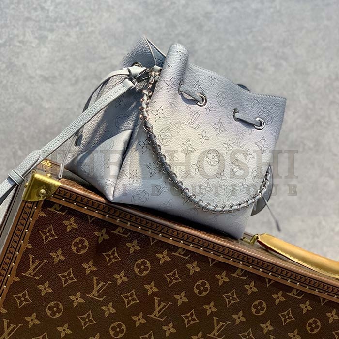L0vis Vvtt0n LV Women Bella Bucket Bag Olympe Blue Perforated Mahina Calf Leather Master Quality