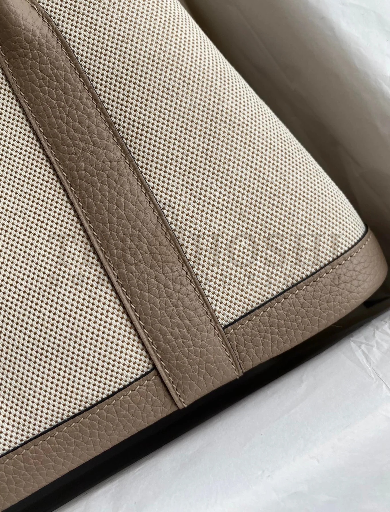 H**me5 Garden Party 30 Handmade Bag in Toile and Tourterelle Leather Master Quality