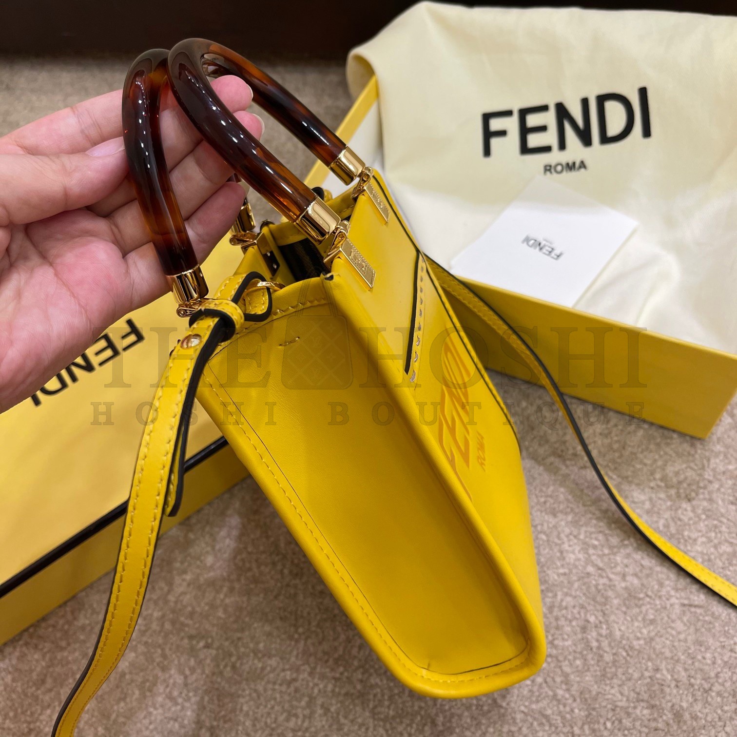 F**di Mini Sunshine Shopper Bag In Yellow Leather Master Quality