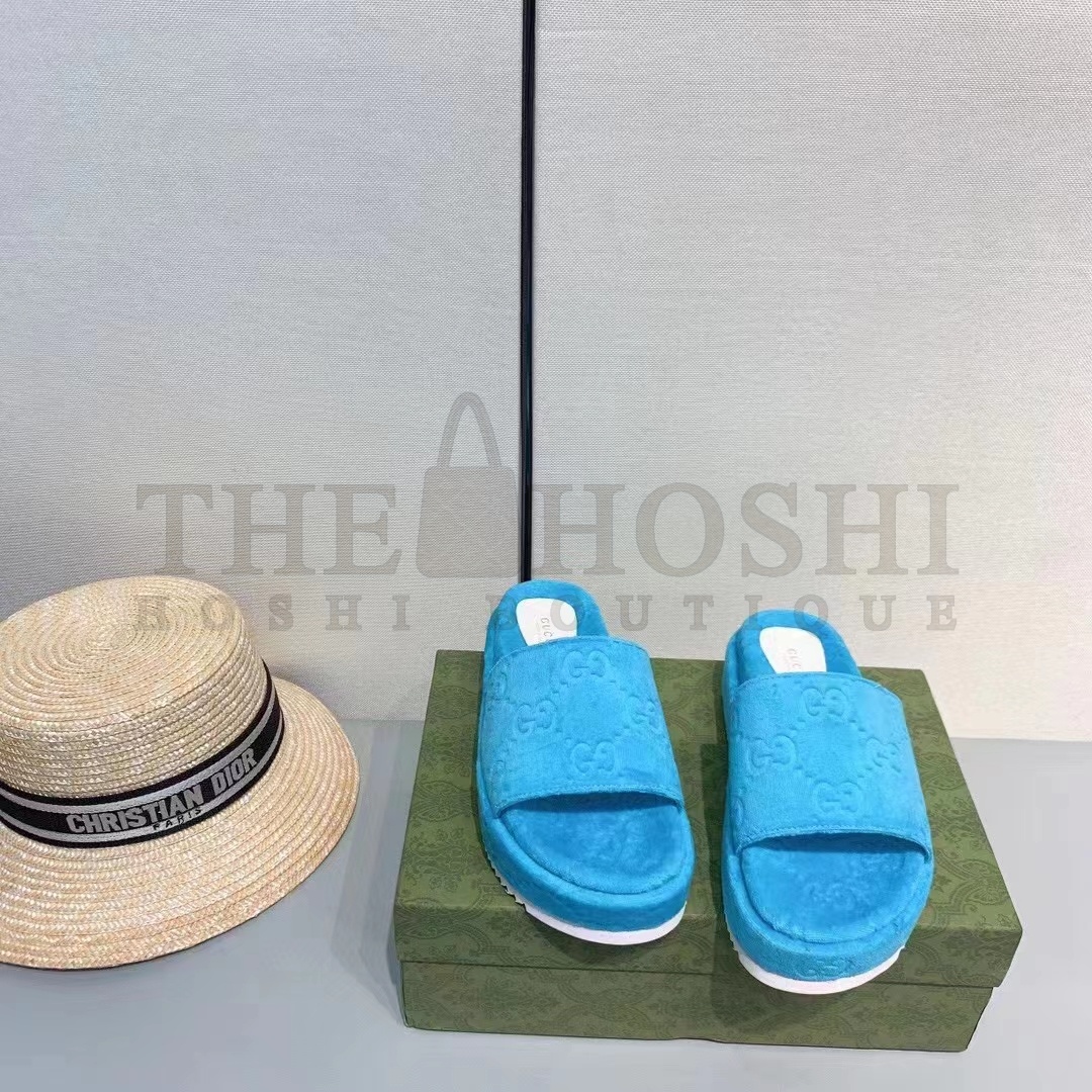 Gvc*1 Unisex G2 Platform Sandals Blue G2 Cotton Sponge Rubber Sole 3 Cm Heel Master Quality