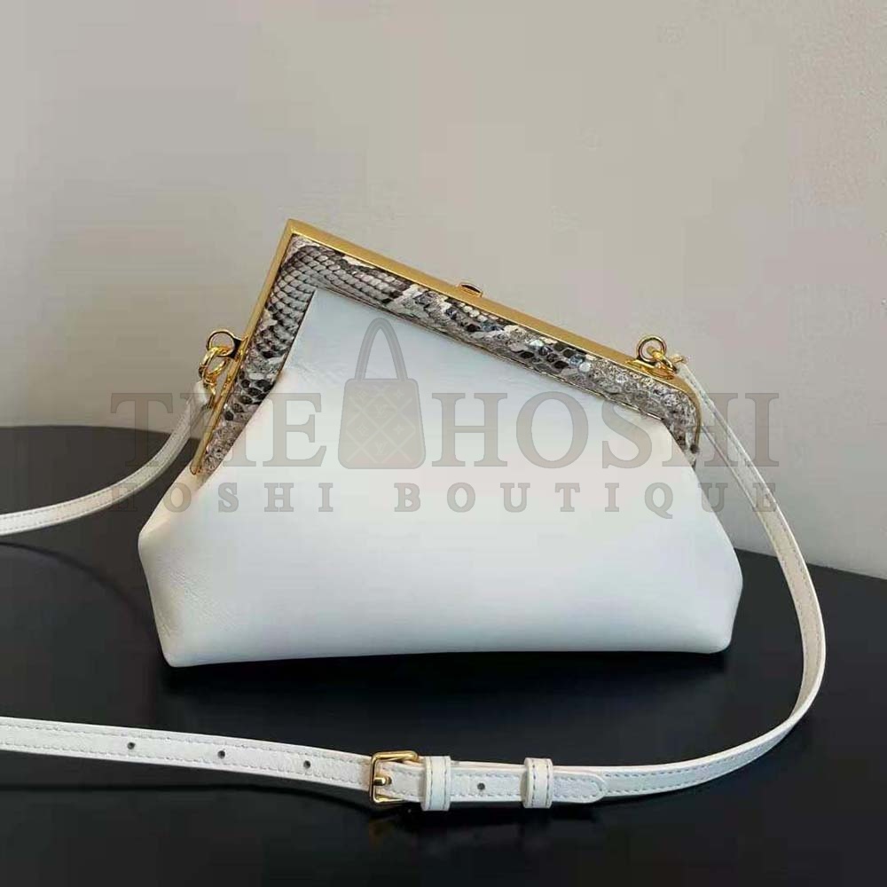 F**di Women First Small White Leather Bag with Exotic Details Master Quality