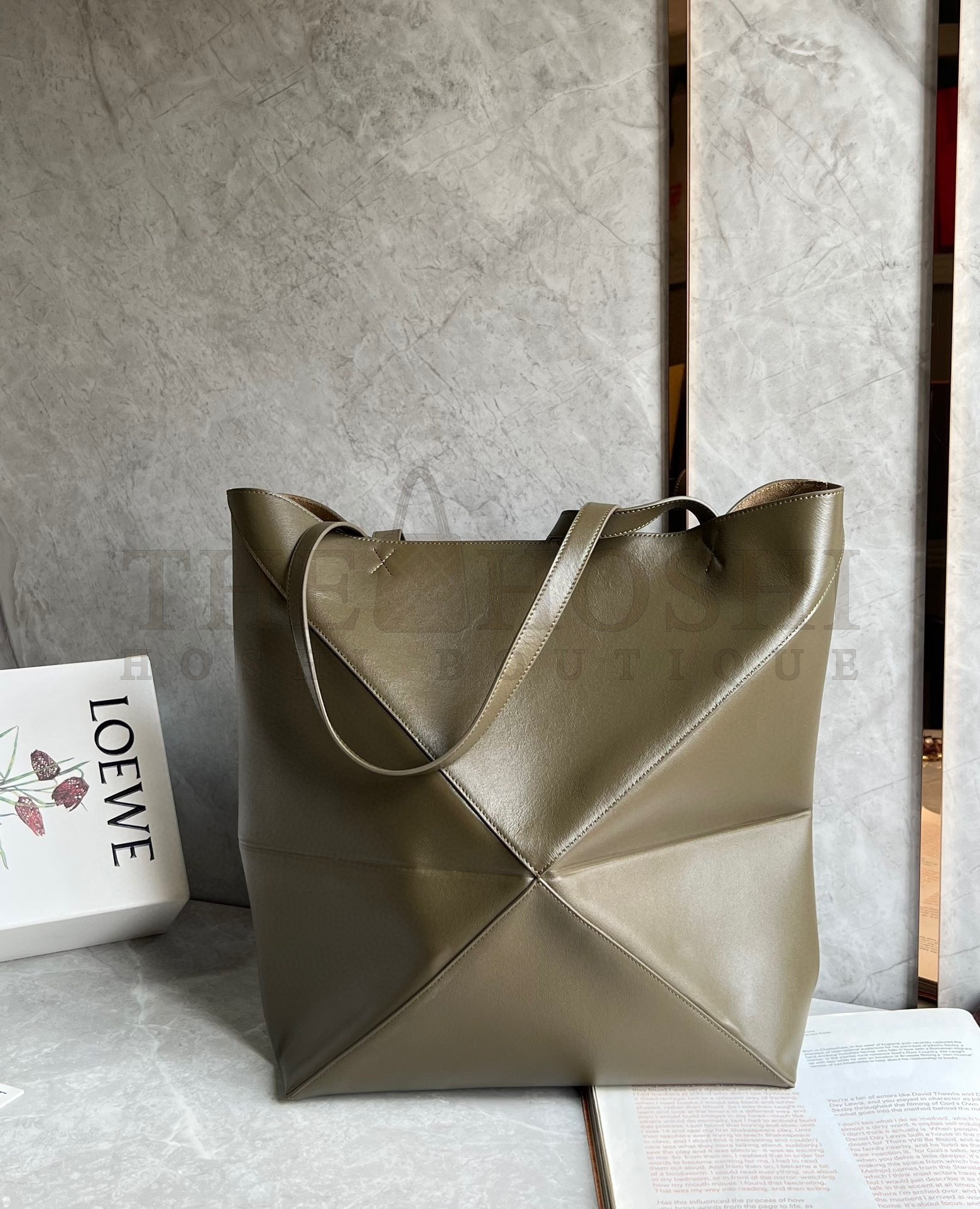 L0ew* Large Puzzle Fold Tote Bag in Dark Green Calfskin Master Quality