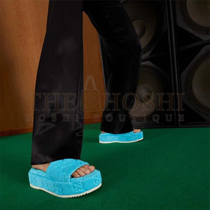 Gvc*1 Unisex G2 Platform Sandals Blue G2 Cotton Sponge Rubber Sole 3 Cm Heel Master Quality