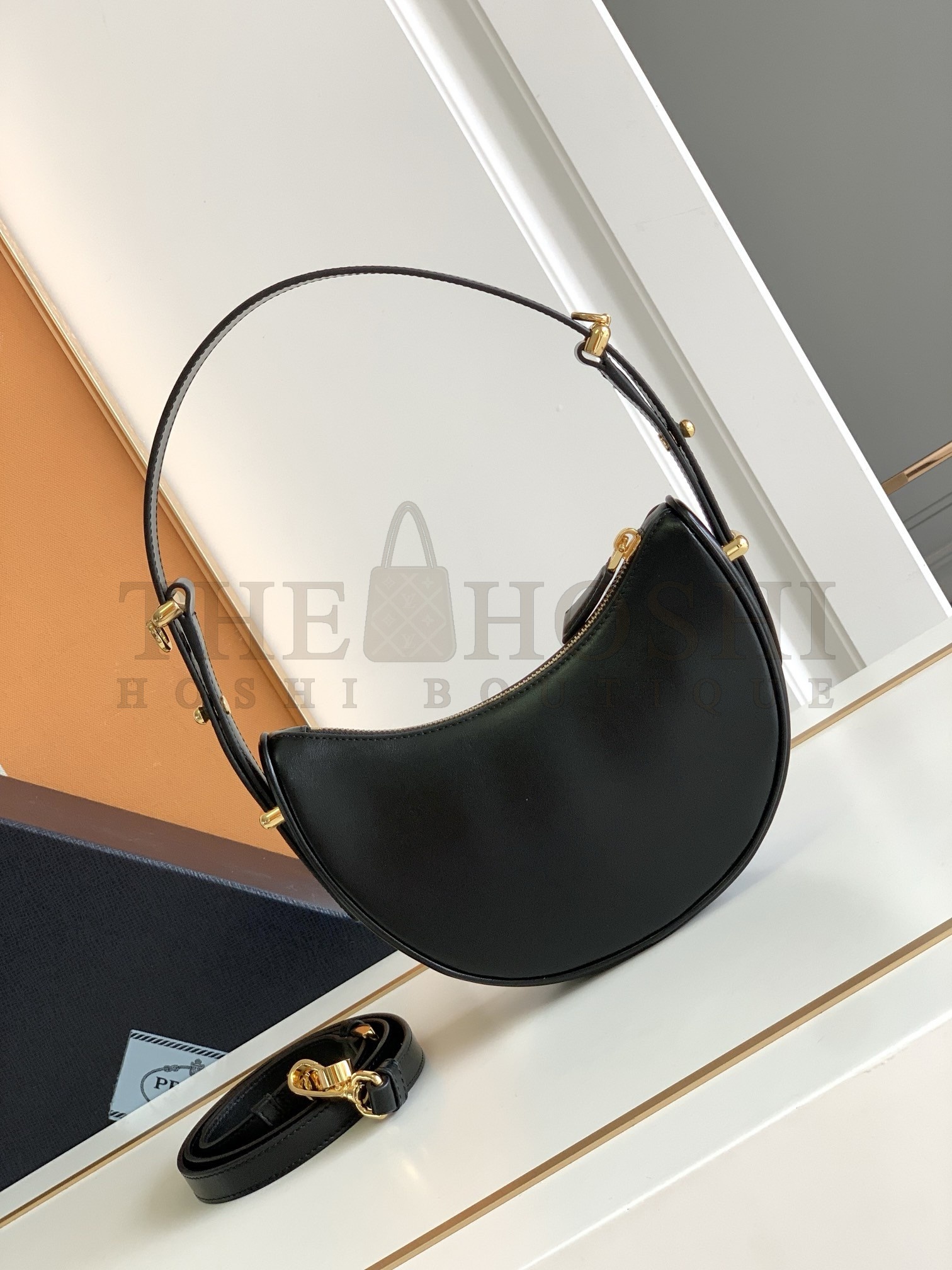 Pra*a Arque Mini Shoulder Bag in Black Leather Master Quality