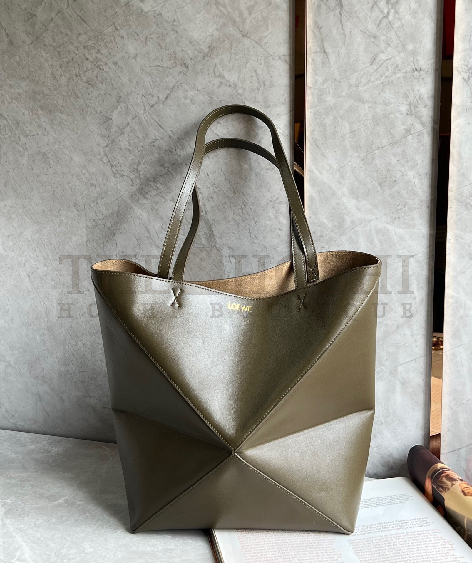 L0ew* Large Puzzle Fold Tote Bag in Dark Green Calfskin Master Quality