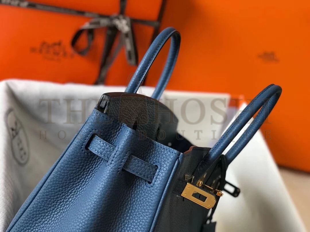 H**me5 Birkin 25 Bag In Blue Agate Clemence Leather with GHW Master Quality
