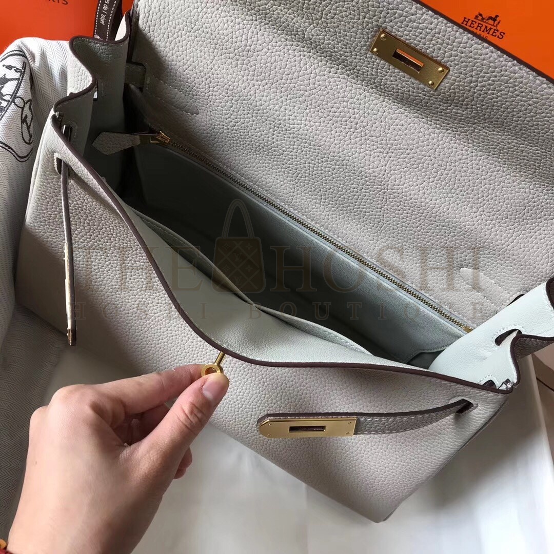 H**me5 Kelly 32cm Retourne Bag In Pearl Grey Clemence Leather Master Quality