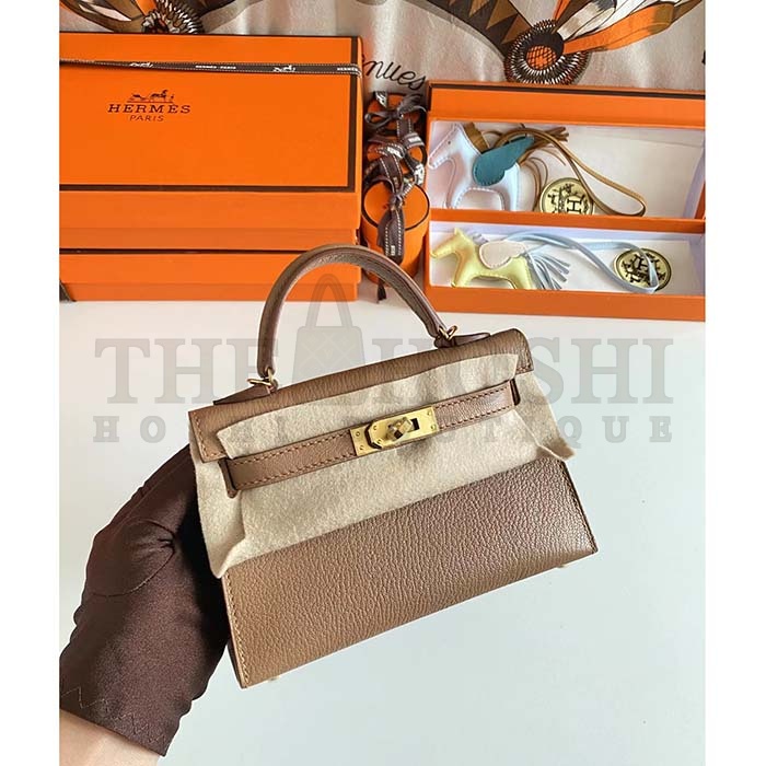 H**me5 Women Mini Kelly 20 Bag in Togo Leather with Gold Hardware-Brown Master Quality