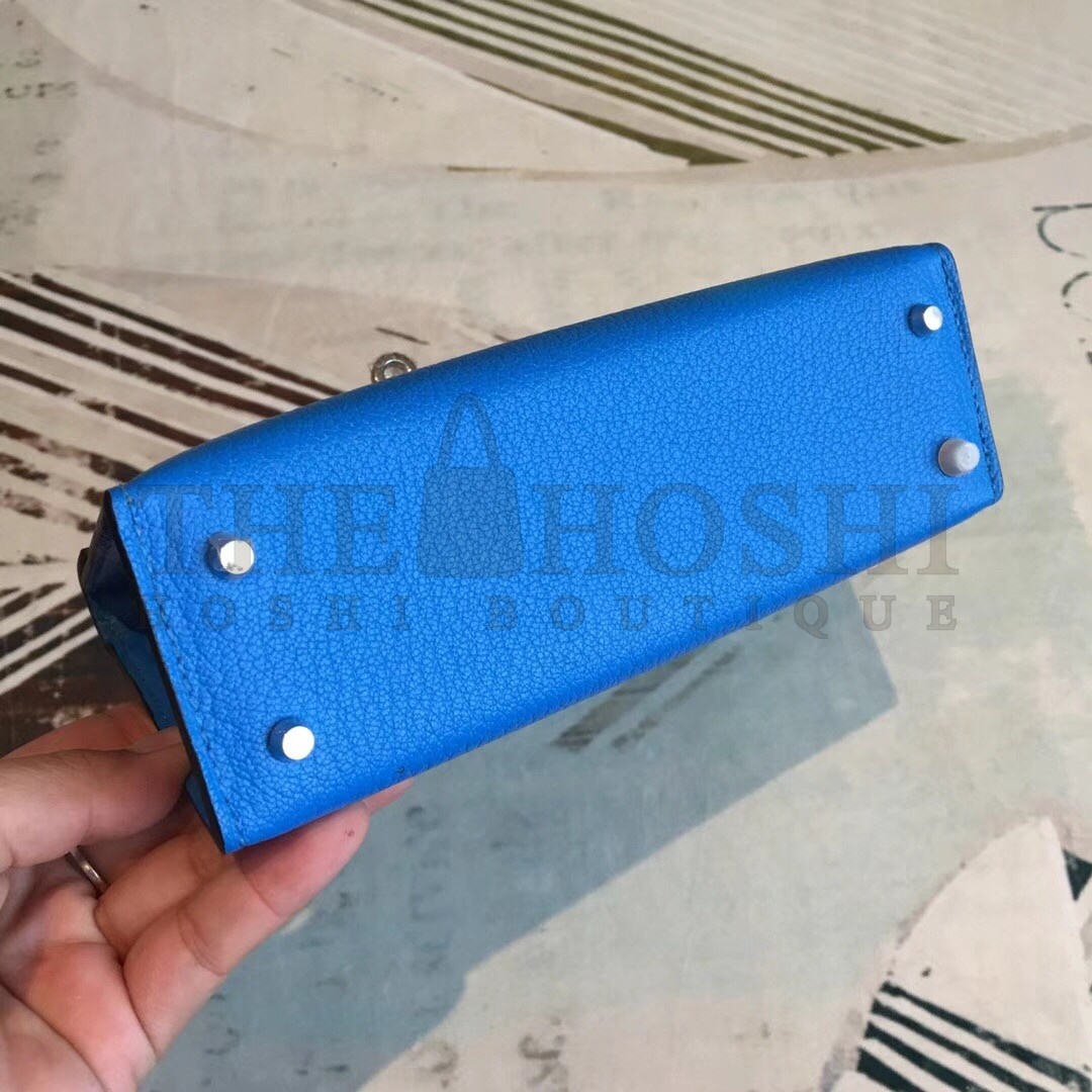 H**me5 Blue Chevre Kelly Mini II Handmade Bag Master Quality