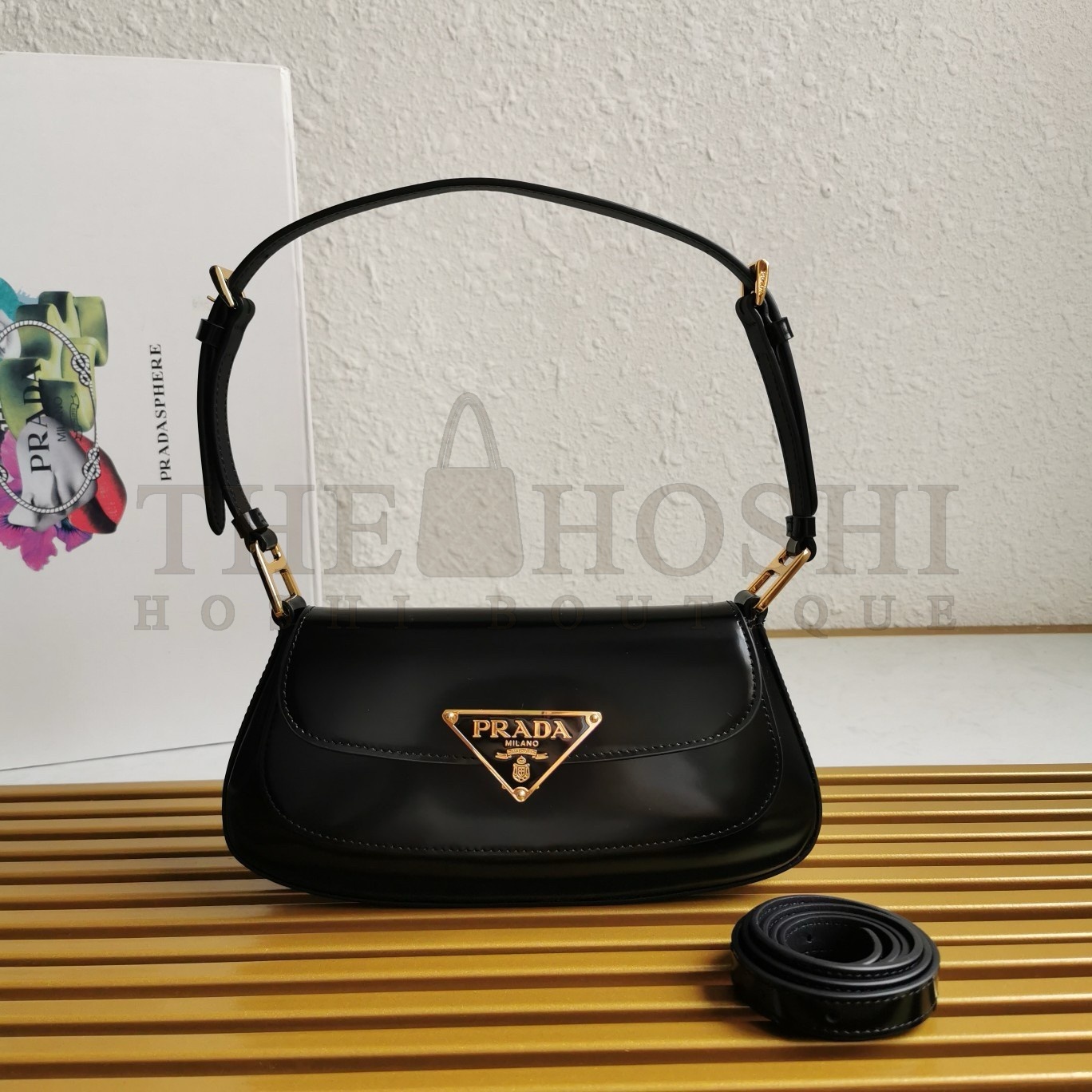 Pra*a Shoulder Bag in Black Brushed Calfskin Master Quality
