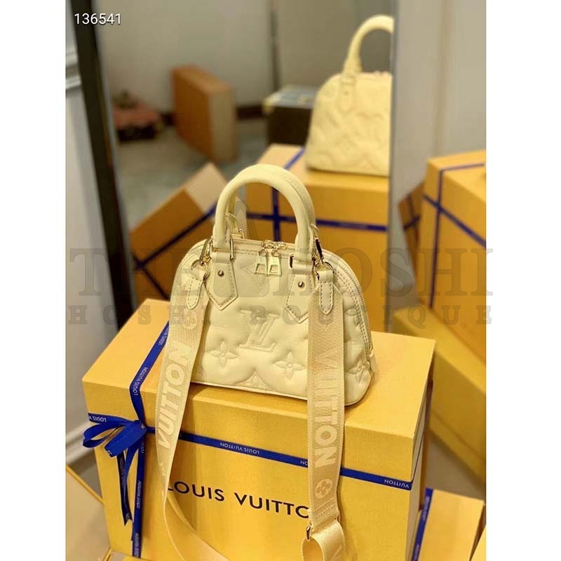 L0vis Vvtt0n LV Women Alma BB Handbag Banana Yellow Quilted Embroidered Calf Master Quality