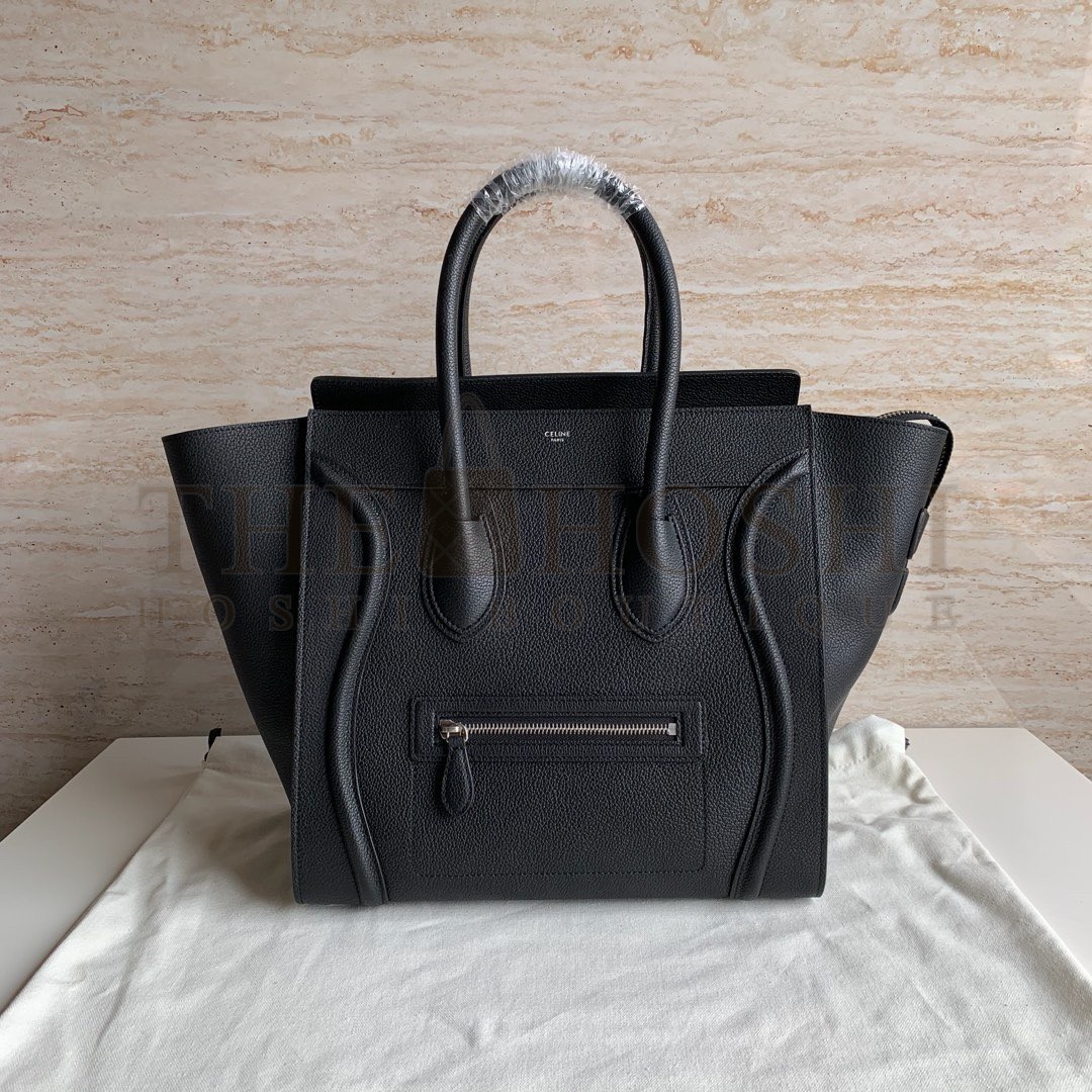 Ce1i*e Mini Luggage Tote Bag In Black Drummed Calfskin Master Quality