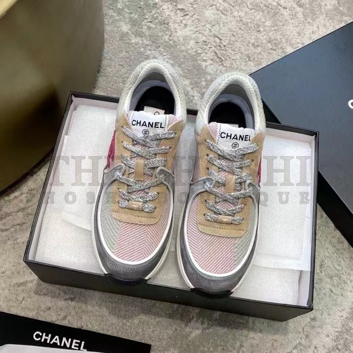 Ch**el Women CC Sneakers Fabric &amp; Suede Calfskin Multicolor 1 Cm Heel Master Quality