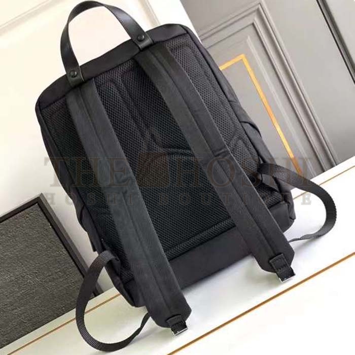 Pra*a Unisex Re-Nylon Saffiano Leather Backpack Black Fabric Zipper Closure Master Quality