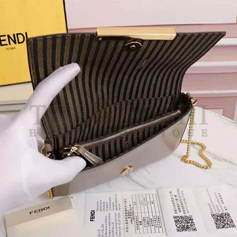 F**di Women Wallet on Chain with Pouches Leather Mini-Bag-Brown Master Quality