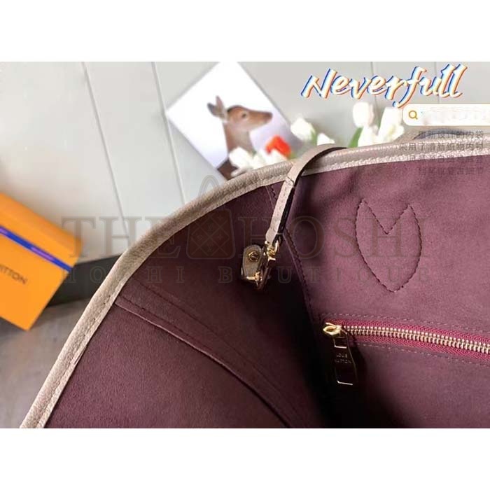 L0vis Vvtt0n Women LV Neverfull MM Carryall Tote Tourterelle Gray Embossed Grained Cowhide M45686 Master Quality