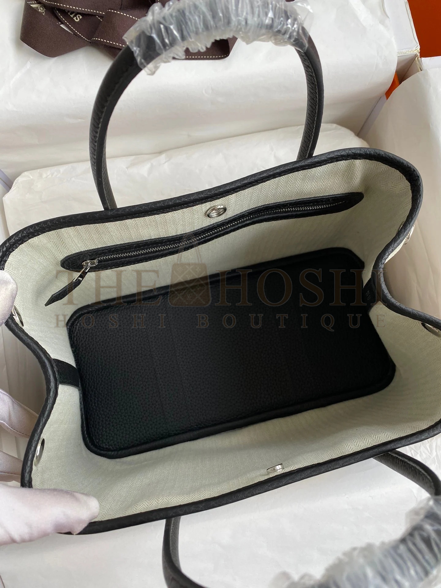 H**me5 Garden Party 30 Handmade Bag in Toile and Black Leather Master Quality