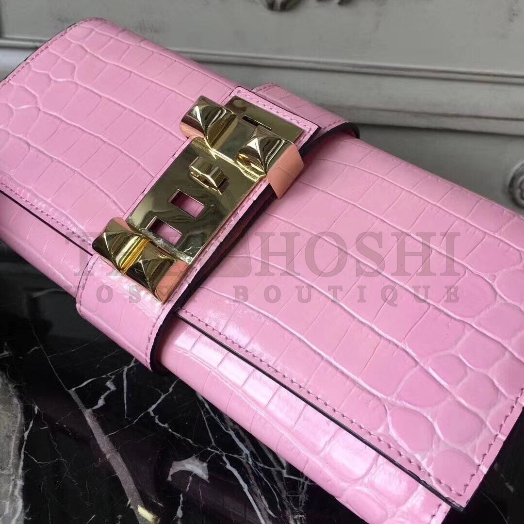 H**me5 Medor Clutch Bag In Pink Crocodile Leather Master Quality
