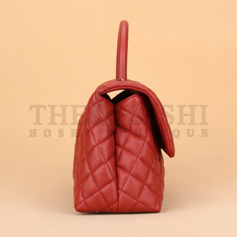 Ch**el Women Flap Bag with Top Handle in Grained Calfskin Leather-Red Master Quality