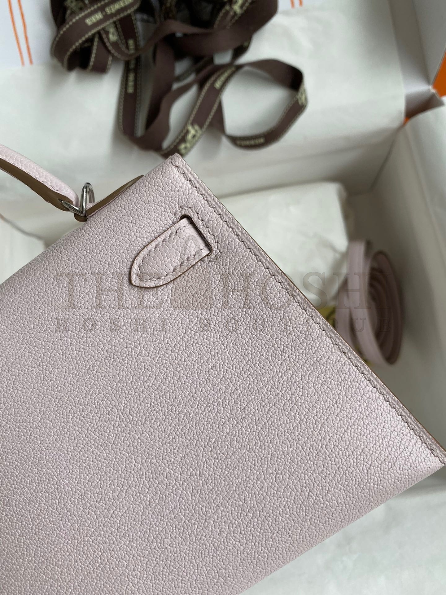 H**me5 Kelly Mini II Sellier Handmade Bag In Mauve Pale Chevre Mysore Leather Master Quality