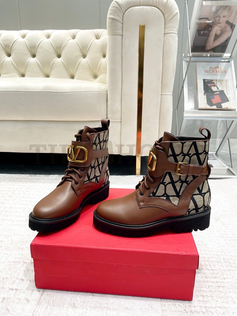 Va1e*ntin0 Vlogo Signature Combat Boots in Black Toile Iconographe Master Quality