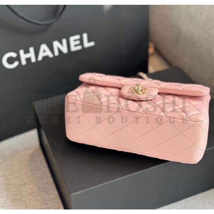 Ch**el Women CC Mini Flap Bag Top Handle Lambskin Resin Light Pink Master Quality