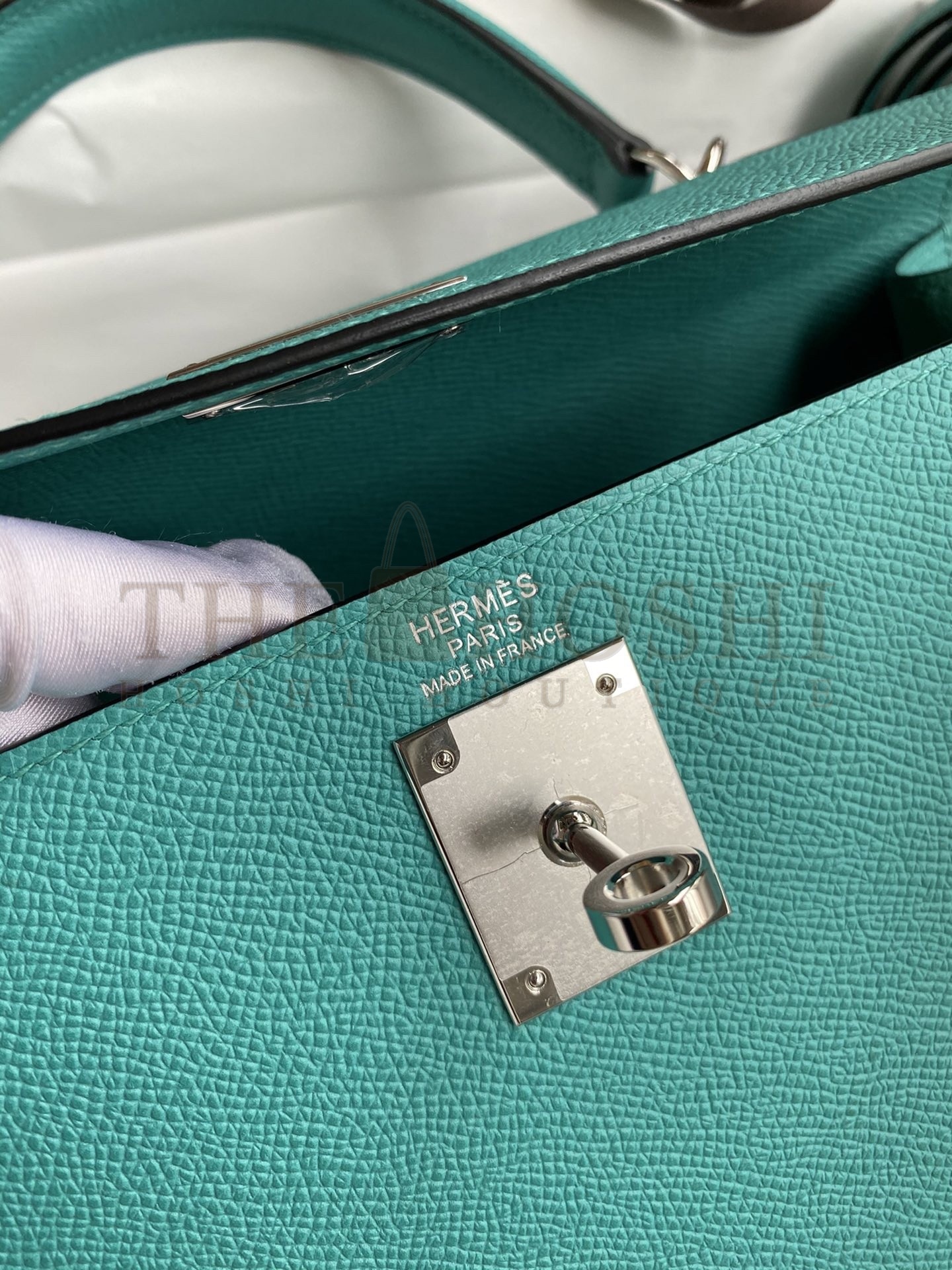 H**me5 Kelly Sellier 28 Handmade Bag In Blue Paon Epsom Calfskin Master Quality