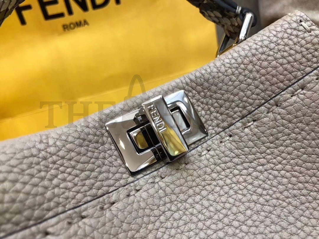 F**di Peekaboo Mini Selleria Grey Bag with Python Leather Handle Master Quality