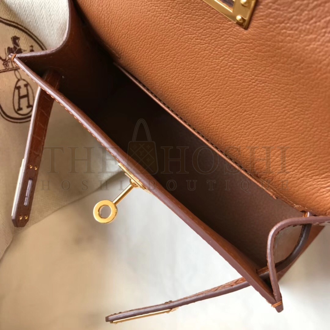 H**me5 Kelly Mini II Bag In Brown Crocodile Embossed Leather Master Quality