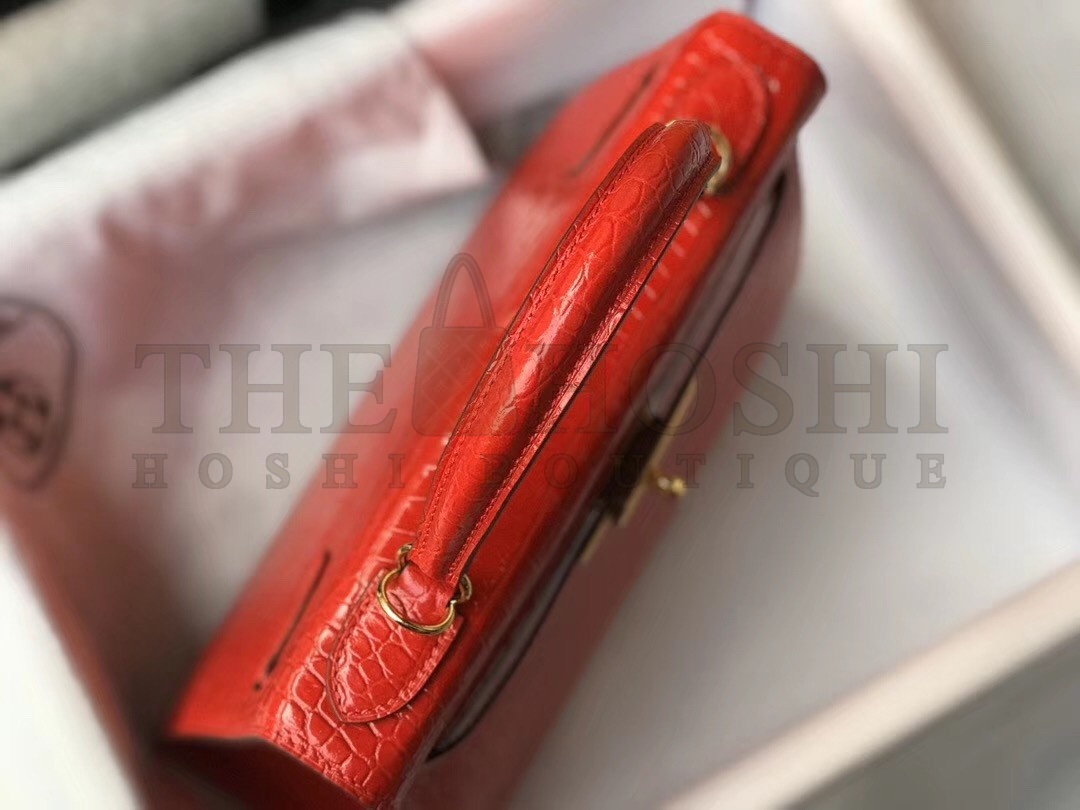 H**me5 Kelly 28cm Bag In Red Embossed Crocodile GHW Master Quality