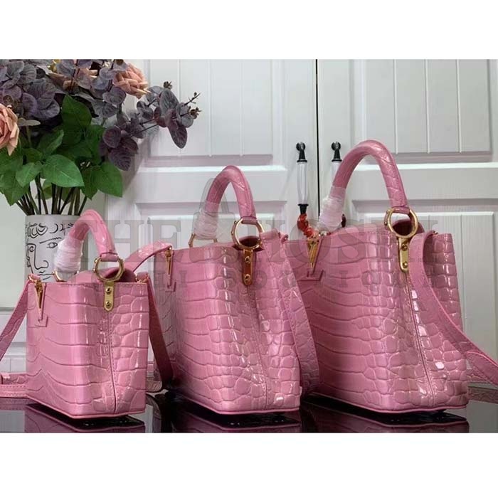 L0vis Vvtt0n LV Women Capucines MM Handbag Pink Crocodilien Brillant Savoir Faire Master Quality