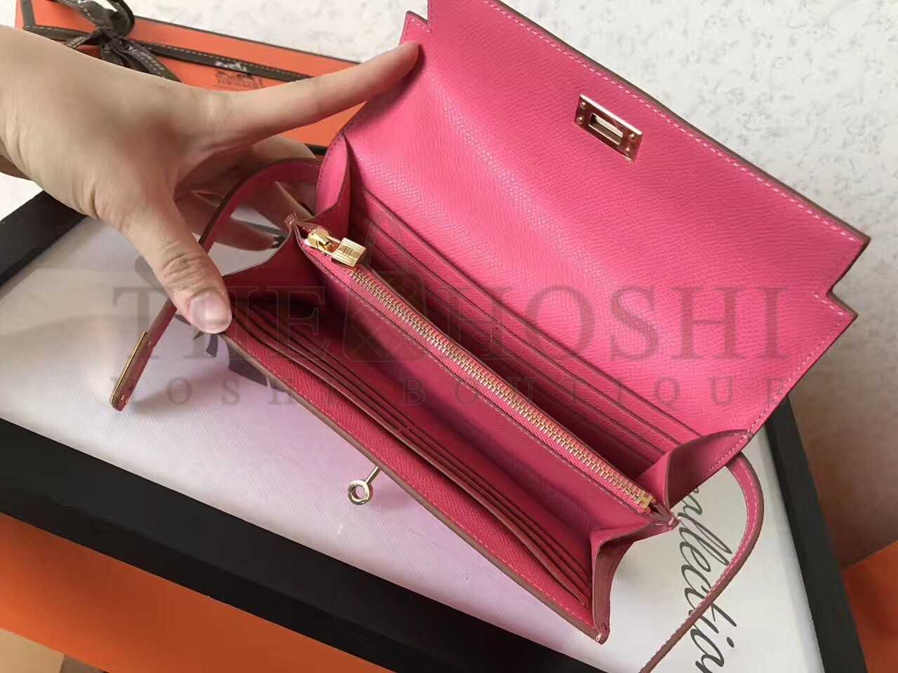 H**me5 Kelly Classic Long Wallet In Pink Epsom Leather Master Quality